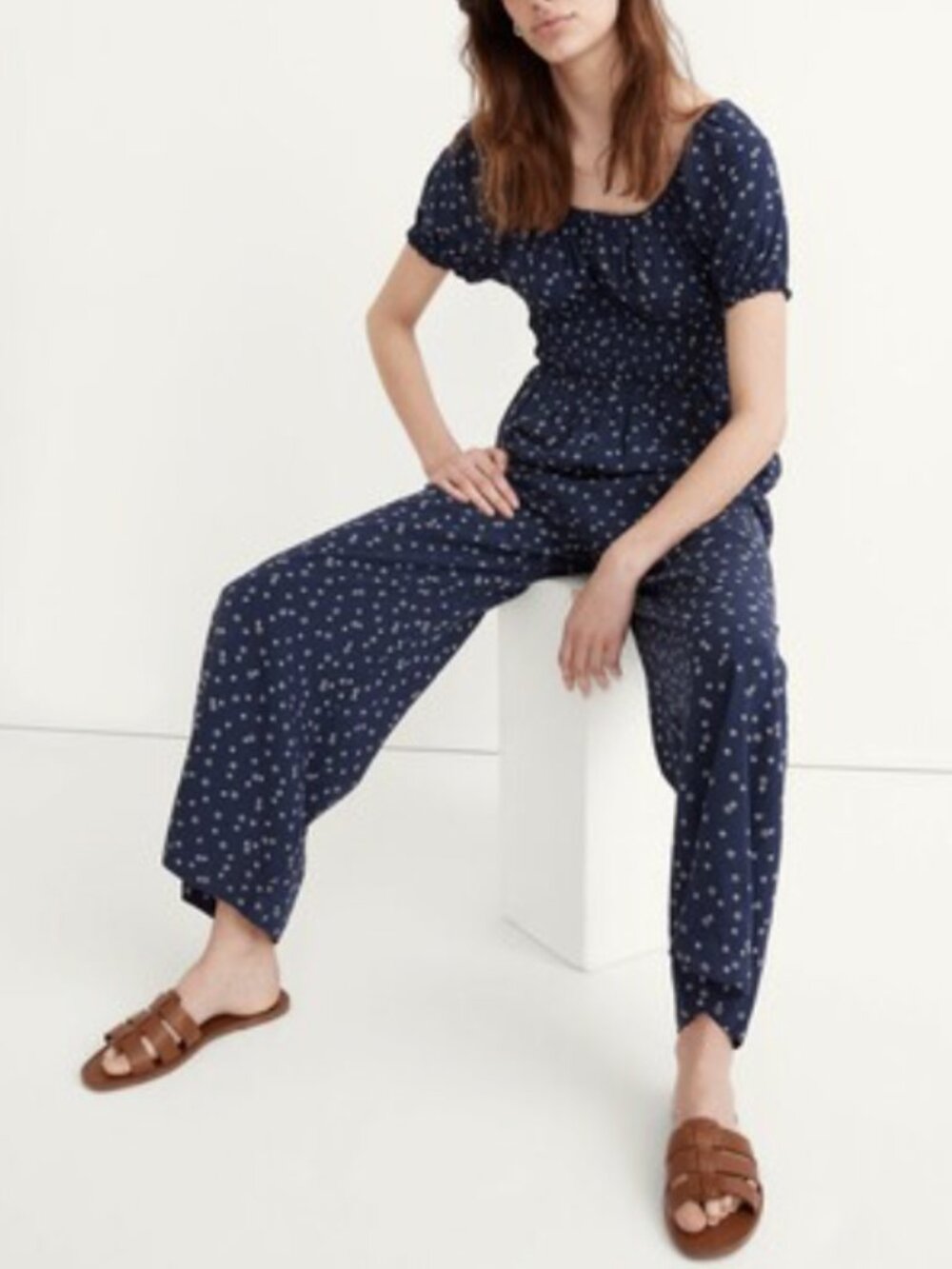 Madewell Sophia Jumpsuit Bandana Flower Floral Twilight Puff Sleeve Size Large